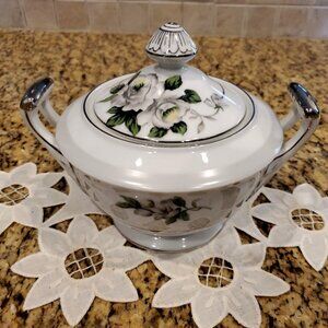 Vintage RARE W.R. White Rose 3939 Vintage Sugar Bowl And Lid Platinum